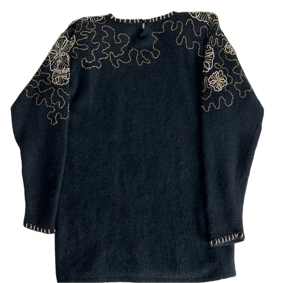 Vintage Retro Shannan black beaded embellished wool angora sweater Size Large - Picture 6 of 11